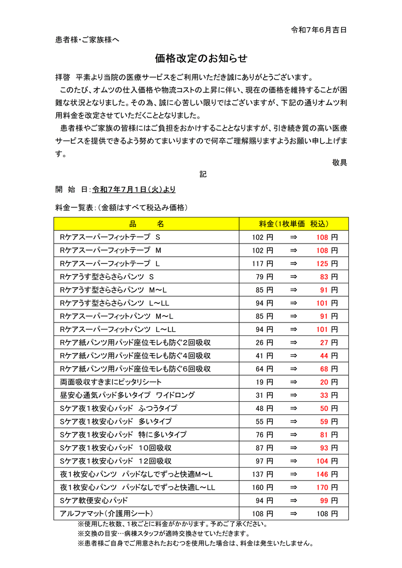 自費明細掲示